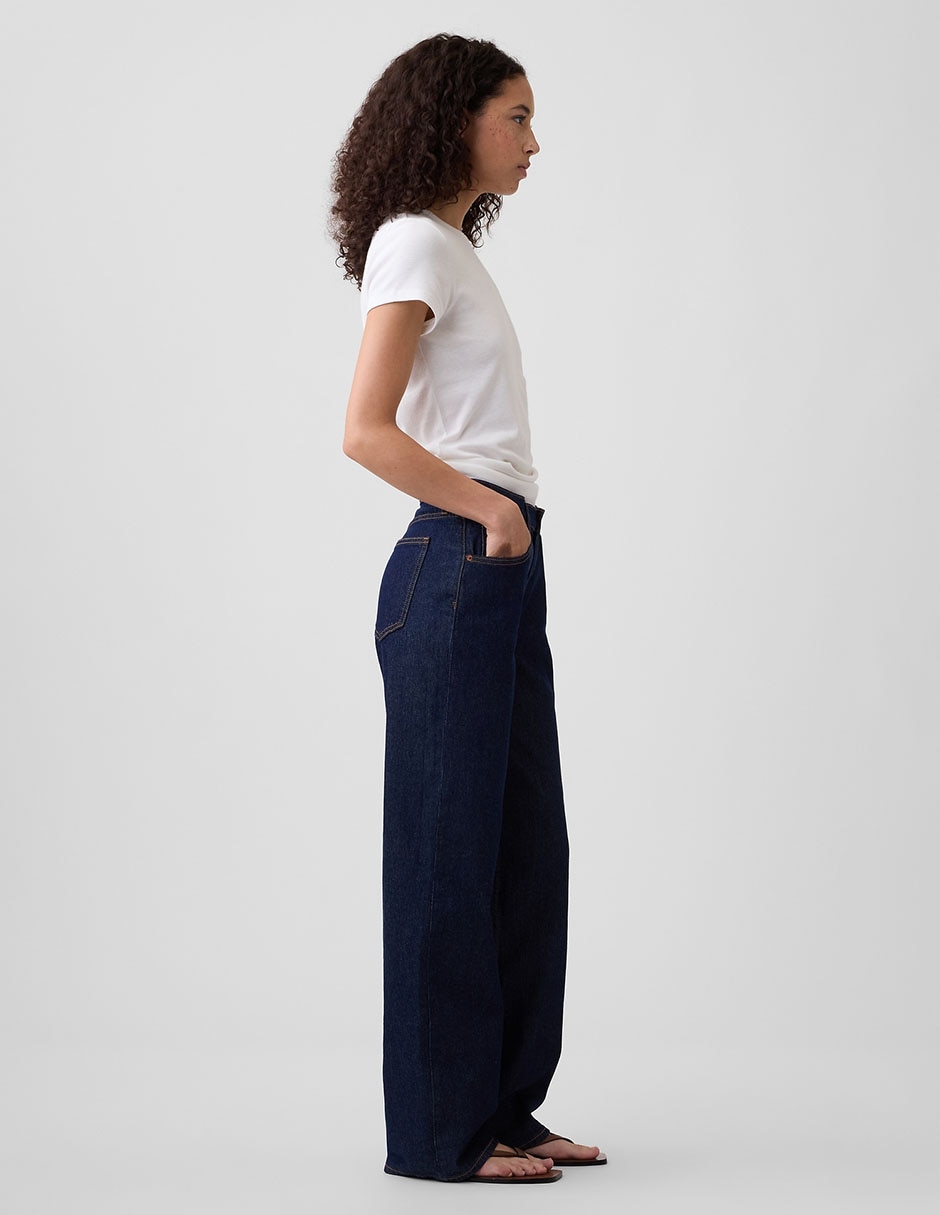 Jeans straight corte media cintura