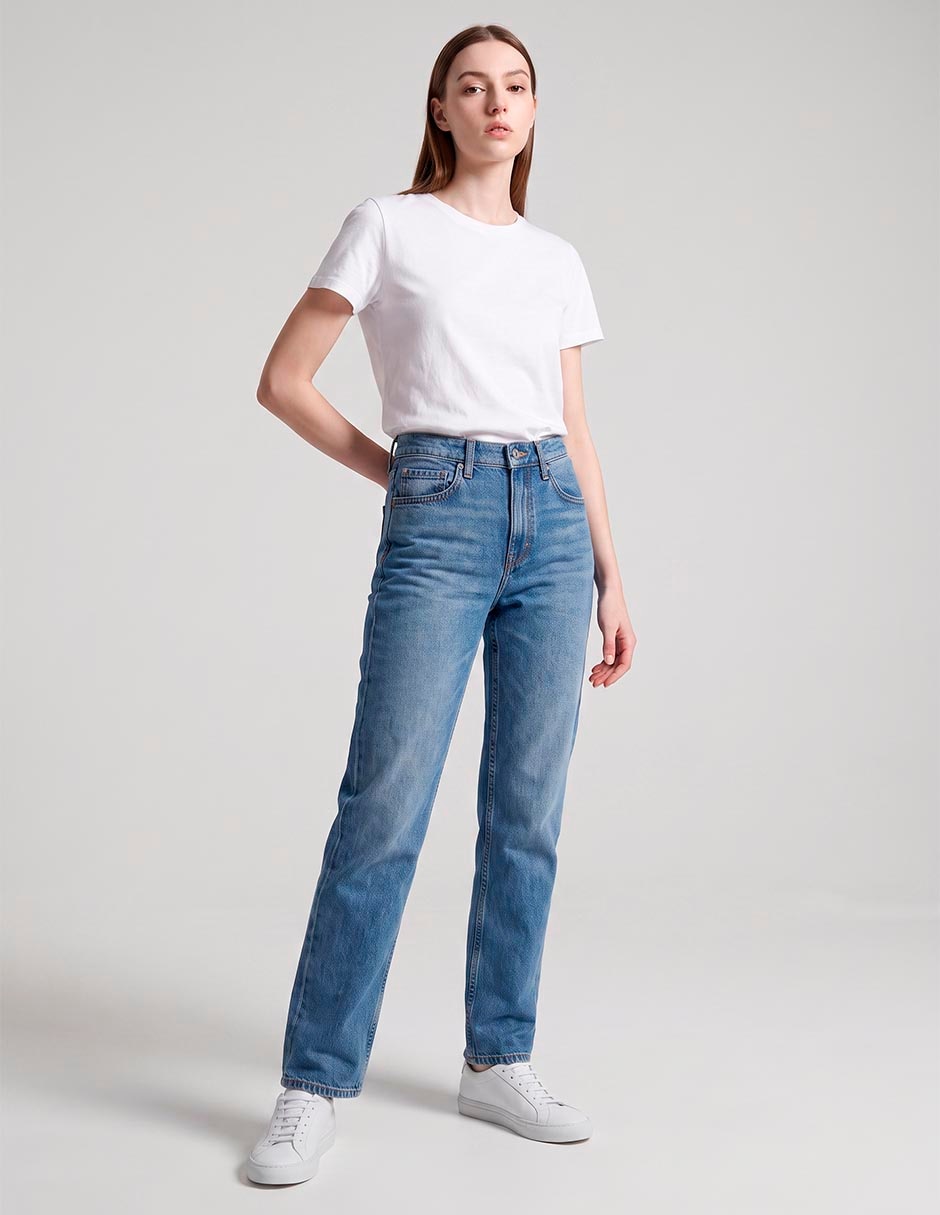 Jeans straight a la cintura para mujer