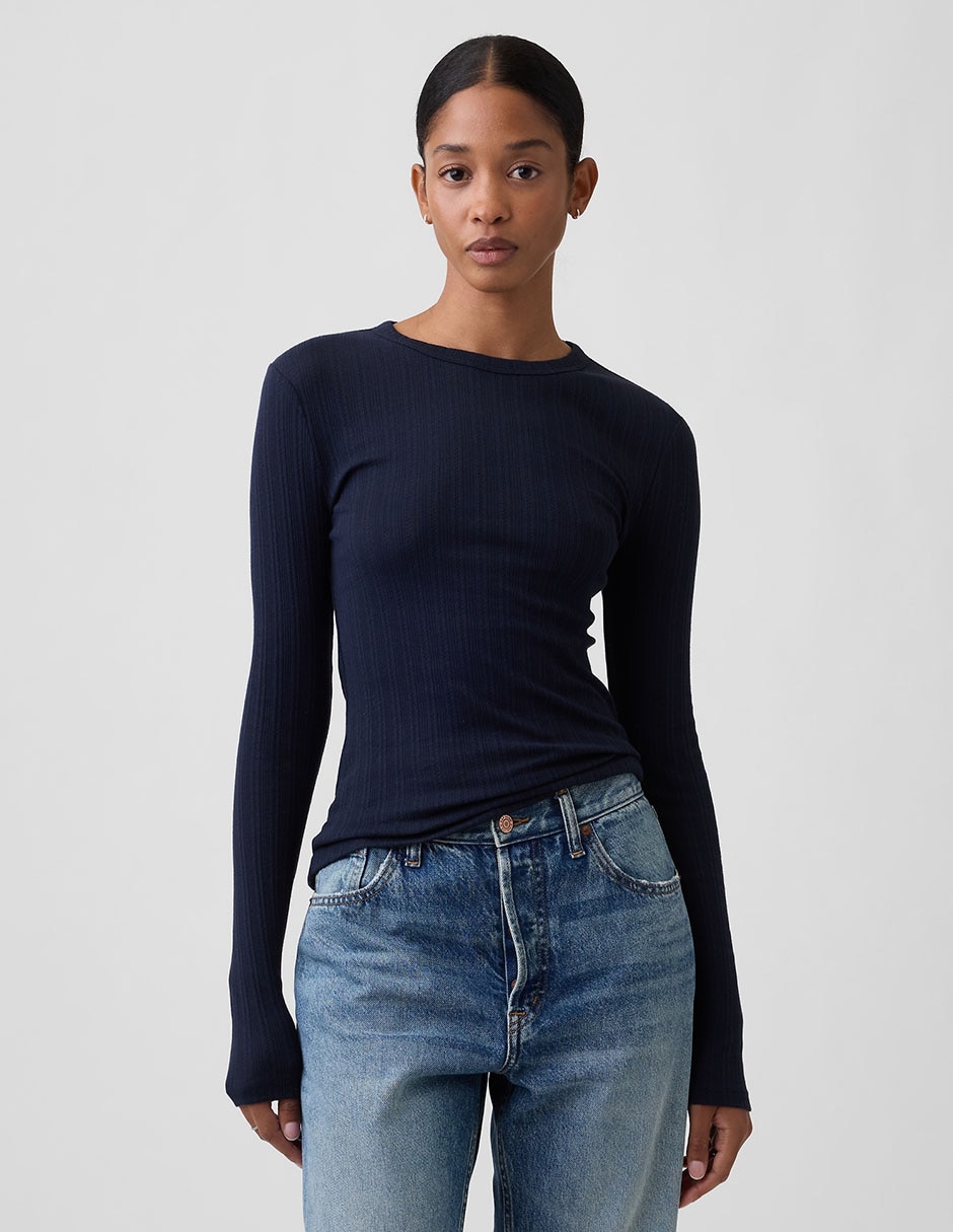 Playera manga larga cuello redondo para mujer