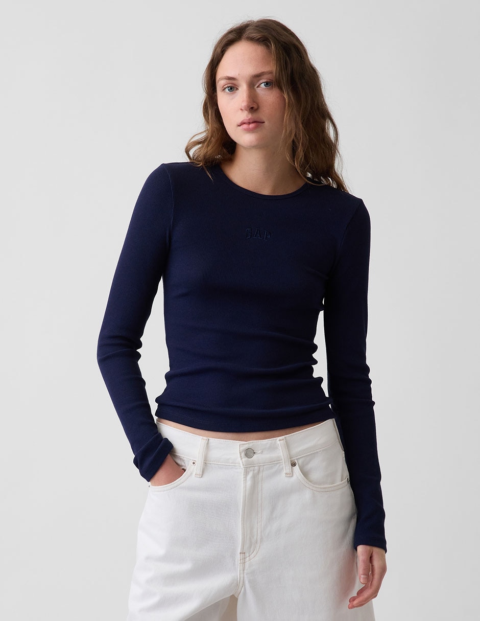 Playera manga larga cuello redondo para mujer