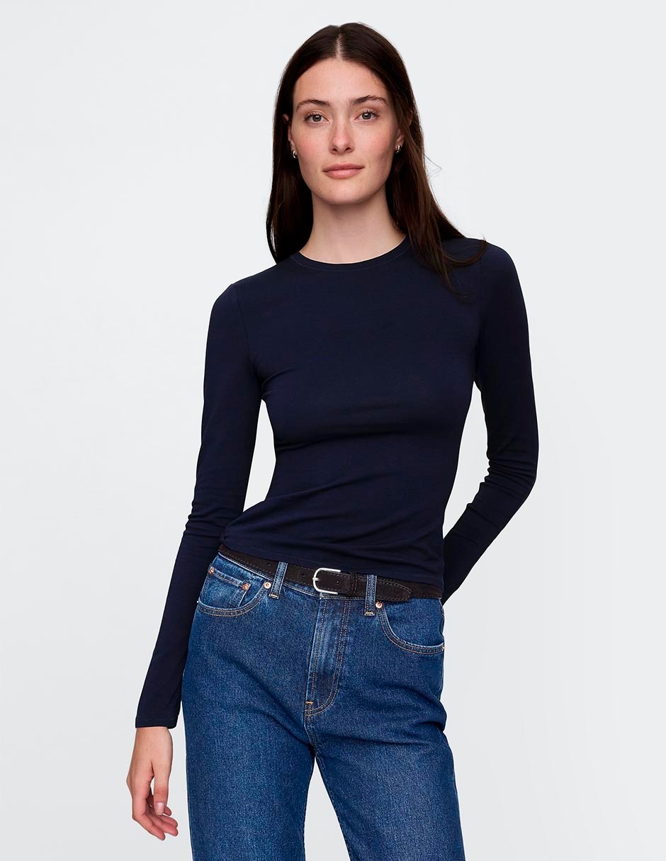 Playera manga larga cuello redondo para mujer Playera manga larga cuello redondo para mujer