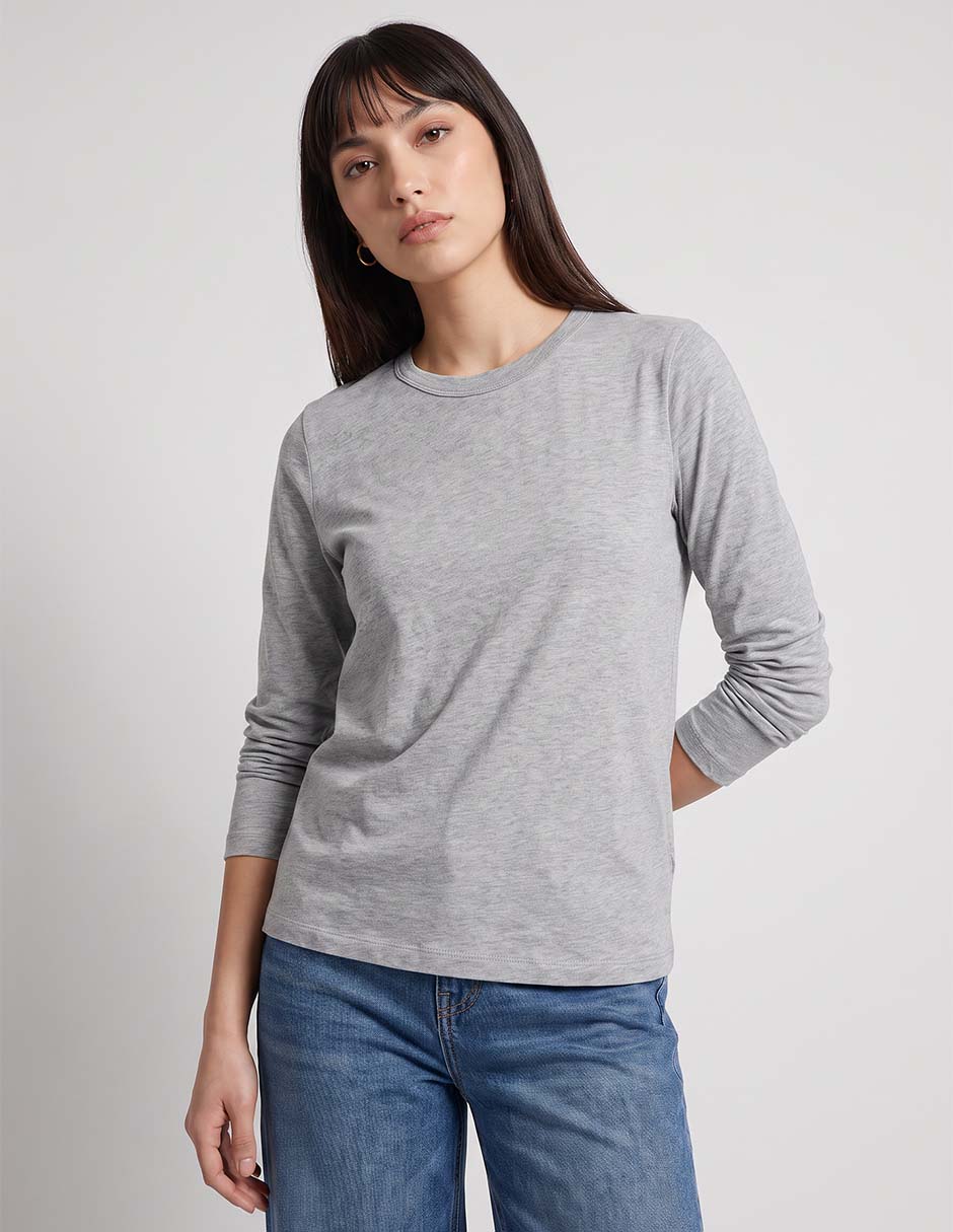 Playera manga larga cuello redondo para mujer Playera manga larga cuello redondo para mujer